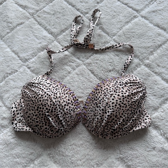 Victoria's Secret | Cheetah Bling "The Tease Halter" Bikini Top | Size 34D - Picture 2 of 14